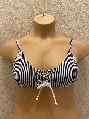 Xhilaration Bikini Top Black & White Striped Lace-up Size Medium. Runs Small  - Image 1 of 4