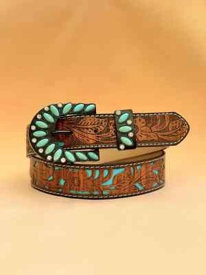 TURQUESA ~ IMITACIÓN ~ MARRÓN ~ CUERO ~ CINTURÓN Foto 1 de 4