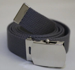 NEW ADJUSTABLE STEEL GREY CANVAS GOLF MILITARY WEB UNIFORM BELT CHROME BUCKLE - Picture 1 of 3