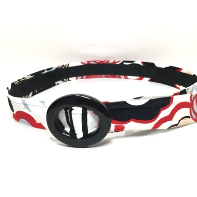 Cinto feminino Crandon médio branco preto floral retrô fita de lona casual - Imagem 1 de 4