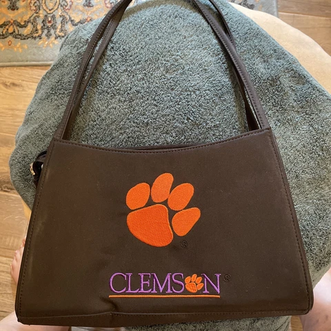BLACK PURPLE & ORANGE Clemson Tigers Handbag Pocketbook Purse Black Straps Cover