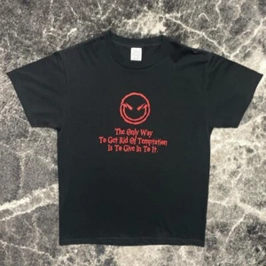 Y2K Shirt Mens Medium Devil Smiley Face Skate Surf Grunge Vintage Goth Emo Funny - Picture 1 of 5