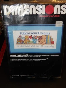 Old Toys Vintage Dimensions Stamped Cross Stitch “Follow Your Dreams”1988 New - Picture 1 of 4