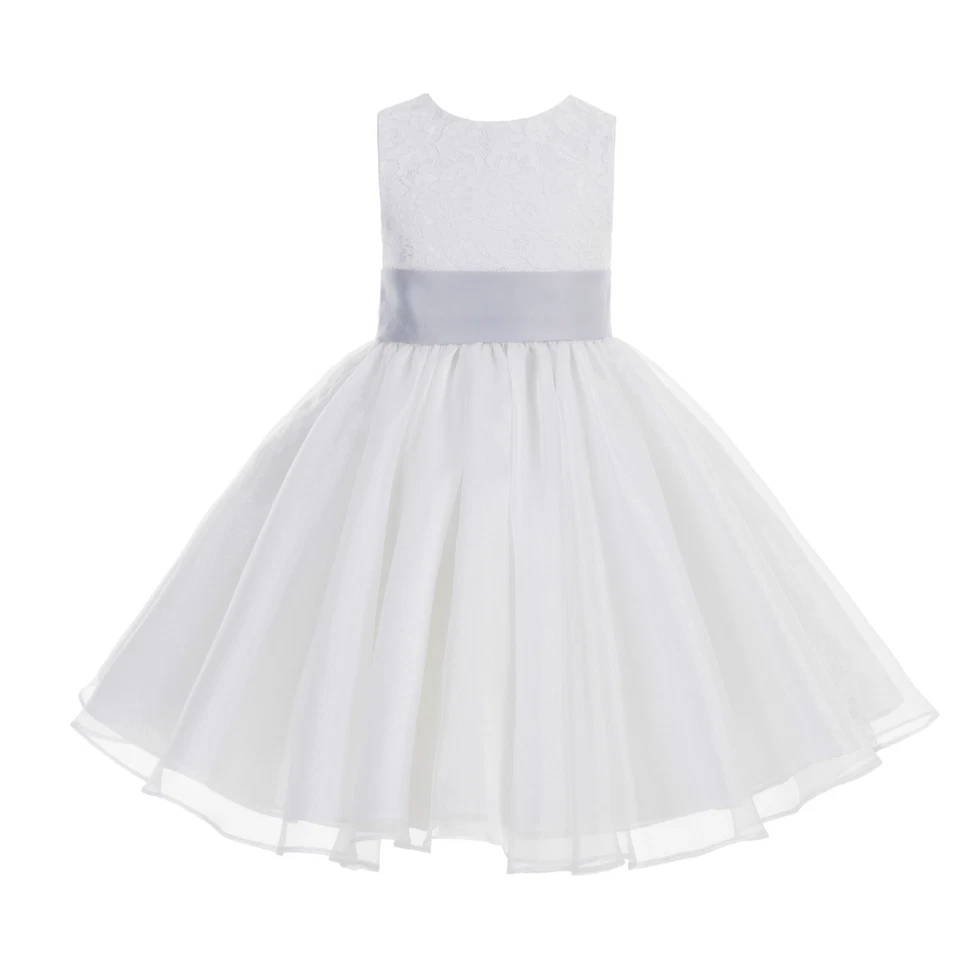 White Flower Girl Dress Wedding Dress Communion Dress Organza Lace Dress Baptism - Image 1 of 1