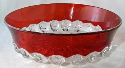 Victorian Thompson Glass ruby stained TORPEDO bowl, 8" d.  EAPG - Image 1 of 4