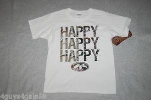 Boys Tee Shirt WHITE Duck Dynasty CAMO LETTERS Happy DUCK COMMANDER Size XL - Picture 1 of 1