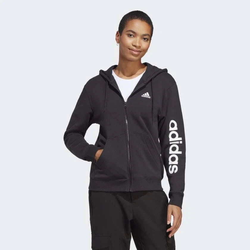 Adidas Essentials Linear Full-Zip French Terry Hoodie ETS25 Women's Black/White
