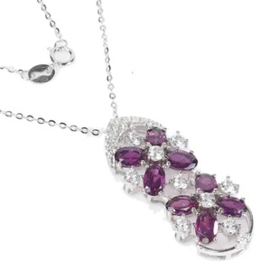 Summer 925 Silver Necklace Oval Rhodolite Garnet Topaz Gemstone Jewelry - Picture 1 of 9