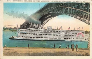 Postcard Excursion Steamer on Mississippi Under Eads Bridge St. Louis Missouri - Picture 1 of 2