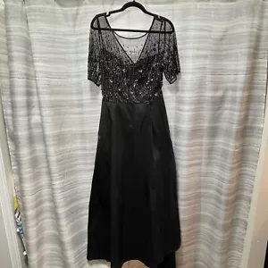 Adrianna Papel Boutique Black Evening Short Sleeve Maxi Sequin V-neck Sz 14 Gown - Picture 1 of 23