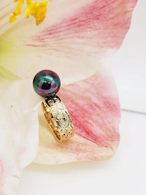 Anillo de perlas negras de reliquia hawaiana de 6 mm Foto 1 de 4