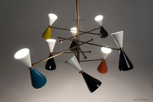 ANTIGUA ARAÑA DE LATÓN SPUTNIK DE COLECCIÓN STILNOVO ITALIANA COLORIDA DECORACIÓN DIABOLO - Imagen 1 de 8