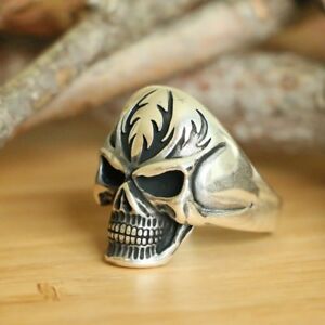 Men's Skull Signet Rings, Handmade High Quality 925 Sterling Silver Biker Rings