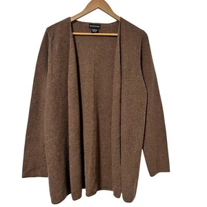 Sutton Studio Cashmere Open Front Cardigan Size L Brown Lightweight Quiet Luxury - Picture 1 of 8