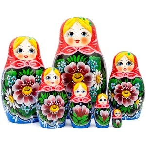 Russian Nesting Dolls 7 pcs - Babushka Dolls - Matryoshka Doll with Rose Flowers - Picture 1 of 16