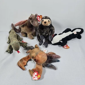 Ty Beanie Babies Lot of 5 Animals – CLAUDE, SCALY, SLOWPOKE, SCORCH, STINKY - Picture 1 of 24