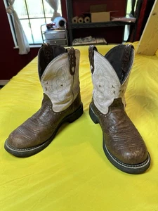 Justin Gypsy Women’s Cowboy Boots Size 10B Brown Leather Ostrich Print Western - Picture 1 of 9