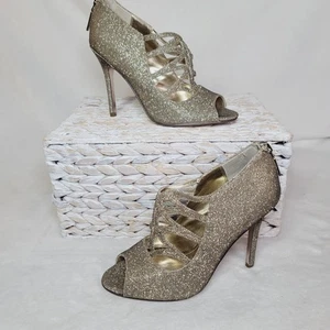 Botines NINA Gold Glitter Jaula Punta abierta Stiletto Fiesta Vacaciones Nuevos con Etiquetas Talla 6.5 $99 - Imagen 1 de 5