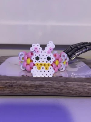 Brazalete Kawaii Rosa y Blanco Conejito Perler Kandi Flor Foto 1 de 4