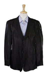 Emporio Armani Black Linen Nylon Shiny Peak Lapel 2-Btn Blazer Jacket 44R - Picture 1 of 10