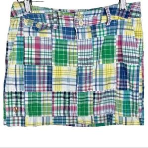 Ralph Lauren Skirt Girls 14 Madras Patchwork Mini Skirt 100% Cotton Green Yellow - Picture 1 of 7