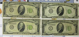 Four Old $10 Federal Reserve Notes 1-1928  3-1934 - Picture 1 of 2