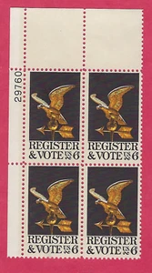 US SCOTT #1344 REGISTER AND VOTE 6¢ MINT NH PL BLOCK OF 4 1968 - Picture 1 of 2