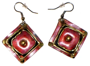 Dangle Earrings Gold Plated Square Diamond Shape Drop Red Black Womens - Picture 1 of 24