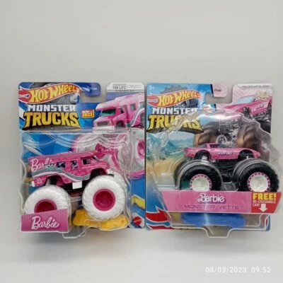 2 Hot Wheels Monster Trucks Barbie Jeep White Tires Chase HTF - Image 1 of 4