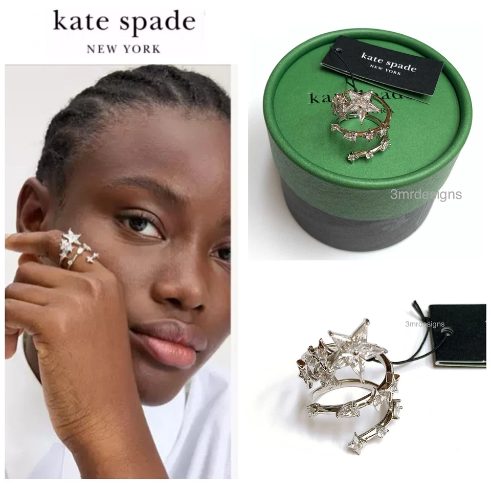 Nuevo con etiquetas Anillo envolvente Kate Spade COSMOS plateado latón circonita cúbica cristales-talla 7-AGOTADO Foto 1 de 4
