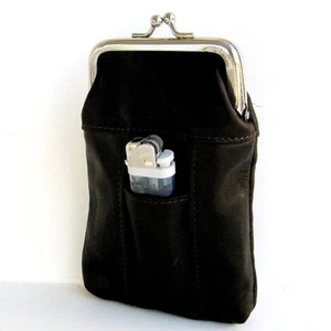 Black Leather Cigarette Case Lighter Holder Smoke Carrying Pouch Coin Purse - Picture 1 of 6