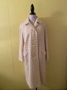 Brentshire Vintage Elegance Pale Yellow Wool Tweed Button-down Coat Size M/L MCM - Picture 1 of 9