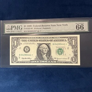 Fr#1924-B* 1999 $1 One Dollar STAR FRN New York PMG Gem Uncirculated 66 EPQ - Picture 1 of 6