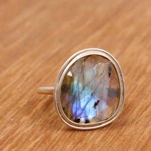 Fire Labadorite Gemstone Ring Size 6,Sterling 925 Silver Free Shipping Jewelry - Picture 1 of 6