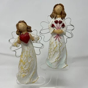 Vintage Angel Figurines Lot of 2 Hearts Love Wings - Picture 1 of 19