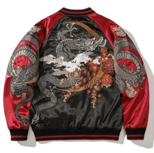 Mens Sukajan Souvenir Jacket Japanese Pattern Embroidery Reversible Dragon Totem - Picture 1 of 9