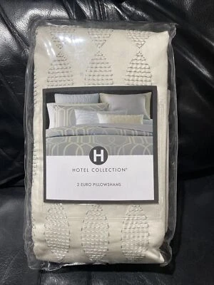 2 Hotel Collection Interlace Cream 400TC Cotton Embroidered EURO Pillow Sham Set - Image 1 of 4
