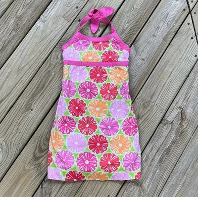 Vestido halter floral rosa vintage de niña Lily Pulitzer 100 % algodón talla 8 Foto 1 de 4