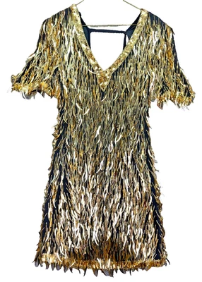 Vestido De Colección Sho Max Original Mujer S Negro Seda Dorado Cuentas Lentejuelas Cuello en V Años 80 Foto 1 de 4