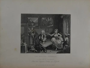 Antique Art William Hogarth The Harlots Progress Quarrels Engraving 1850 - Picture 1 of 8