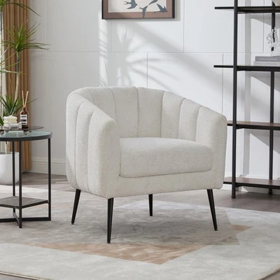 Accent Chair Single Sofa Fabric Upholstered Reading Armchair w/ Metal Legs - Image 1 of 4