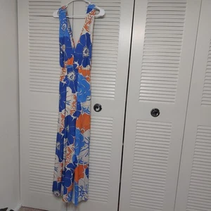 Unbranded Womens Dress Romper Size Small Floral Blue White And Orange Sleeveless - Picture 1 of 18