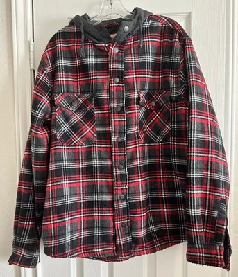 Hawke & Co Outfitter Men’s Red/Black Plaid Fleece Hooded Zip Jacket, Size XL - Image 1 of 4