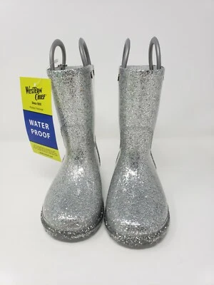 Western Chief Bota de Lluvia Impermeable para Niños, Plateada/Brillo *NUEVA EN CAJA* Foto 1 de 4