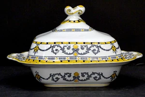 RARE! RIDGWAYS Antique CLASSIC Gray Yellow HANDPAINTED Square Covered Vegetable - Picture 1 of 6