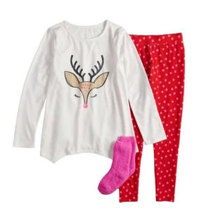 New Girls SO Tunic Top & Fleece Leggings Plus Size Pajama Set w Socks L 12 XL 14 - Picture 1 of 1