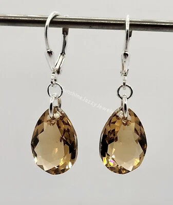 Pendientes de plata esterlina talla pera topacio Lt Colorado cristal Swarovski talla Foto 1 de 3