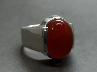 Anillo liso para hombre Aqeeq de plata esterlina 925 de ágata roja sangre yemení real Foto 1 de 4