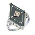 Ring Onyx Diamant 585er Weißgold Antik