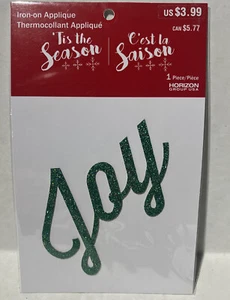 JOY Green Glitter Iron Appliqué ‘Tis The Season 4” X 4” New - Picture 1 of 3